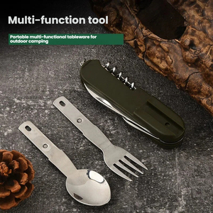 ชุดช้อนส้อมมีดสแตนเลสอเนกประสงค์พับได้สำหรับกิจกรรมกลางแจ้ง ชุดอุปกรณ์รับประทานอาหารสำหรับเอาตัวรอดในป่า - Product Image 2
