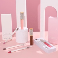 Berlian tahan air tahan lama Makeup hadiah lipstik pena kustom Vegan Glitter pribadi Label beludru Matte lipstik cair Set