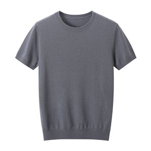 Custom Solid Knitted O Neck <b>Pullovers</b> Washable Wool Cotton <b>Men</b> Sweater With Short Sleeves Knit - Product Image 3