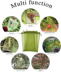 100pcs 8x12 inch Green Netting Cover Bags Drawstring Mesh Fruit Protection Bags para Uvas Mango