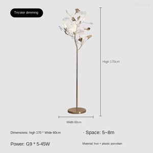 Lampe sur pied en fer de style nordique moderne avec décoration en feuille de ginkgo, lampe sur pied verticale créative de luxe pour salon, chambre à coucher, chevet - Product Image 6