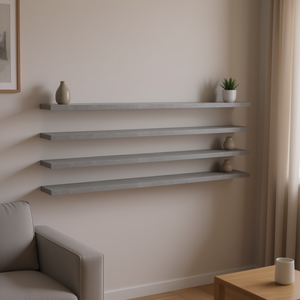 Étagères murales gris béton 4 pièces 39,4"x3,9"x0,6" en bois d'ingénierie, ensemble d'étagères flottantes pour rangement domestique - Product Image 2