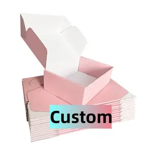 Cajas de cartón satinadas con logotipo personalizado, caja de embalaje corrugado para correo postal rosa