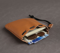 Porte-monnaie en cuir véritable avec cordon de serrage Petite pochette pour hommes femmes filles