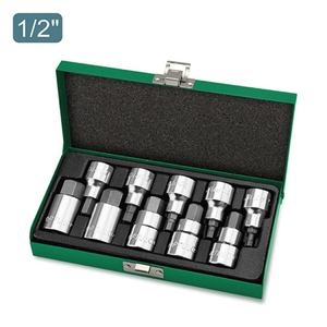 Set Soket Hex 1/2 inci <span class=keywords><strong>DR</strong></span>. 9 buah, Casing Logam Finishing Satin Chrome TOPTUL GAAD1007 - Product Image 1
