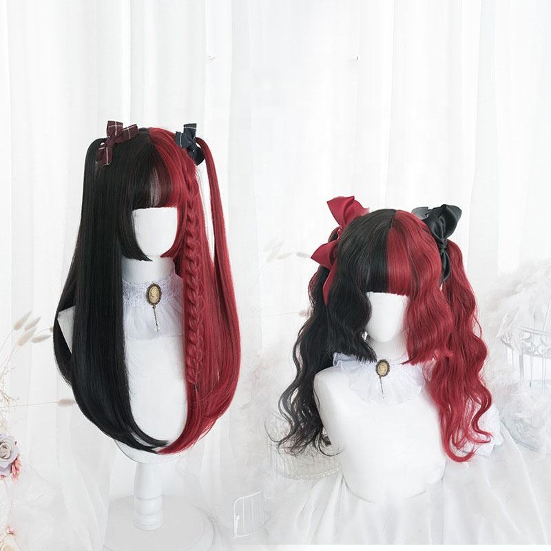 Wholesale 60cm Long Black&dark Red Mixed Princess Hair Wig