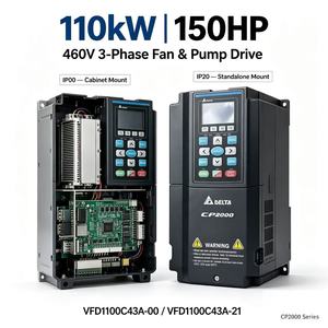 Delta VFD1100C43A-00/-21 110kW 150HP 220A 460V VFD ไดรฟ์พัดลมปั๊มน้ำ พร้อม PLC ในตัว BACnet IP00/IP20 - Product Image 1