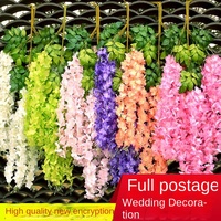 Vente en gros de fleurs suspendues de glycine denses artificielles Huaien pour décoration de plafond de lieu de couloir de paysage de mariage