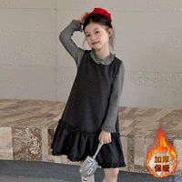 Nouvel ensemble de vêtements pour adolescentes automne 2026 : pull tricoté basique et robe plissée scintillante gris bordeaux