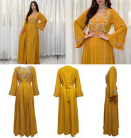 Robe brodée avec appliques, élégante robe de soirée et de dîner musulmane, abaya, robe musulmane pour femmes