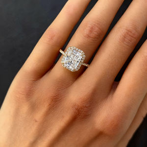 Abriding OEM/ODM大型カラットダイヤモンドジュエリーカスタムブライダルモダンリアルゴールドIGI認定放射ダイヤモンドリングスクエアハロー付き - Product Image 6