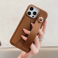 Lady Hand Purse Litchi Grain Leather Cellphone Cover pour iPhone 16 Pro Max 15 14 17 PU Wrist Band Credit Cards Wallet Phone Case