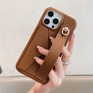 Lady Hand Purse Litchi Grain Leather Cellphone Cover pour <span class=keywords><strong>iPhone</strong></span> 16 Pro Max 15 14 17 PU Wrist <span class=keywords><strong>Band</strong></span> Credit Cards Wallet Phone Case - Product Image 5