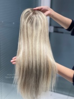 SHY Topper capillaire à clipser, base mono, cheveux Remy chinois, couleur naturelle, faible densité, aspect naturel, marque privée