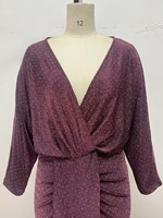 Nouvelle Robe de Soirée Rétro Décontractée pour Femme, Rouge Bordeaux, Col en V Profond, Taille Torsadée, Froncée, Fente Asymétrique, Manches Longues, Coupe Ajustée, Longueur Midi, Collection Automne