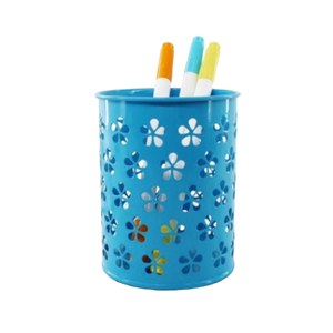 Pot de crayon en métal Rose fleur creuse, Pot de crayon cylindre conteneur maquillage cosmétique brosses organisateur multicolore - Product Image 4