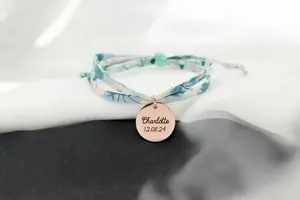 <span class=keywords><strong>Bracelet</strong></span> cordon tissu liberty personnalisé pendentif prénom gravé <span class=keywords><strong>bracelet</strong></span> tissu fleur coloré cadeau pour femme - Product Image 4