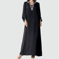 Abaya musulmane noire élégante robe maxi avec détails scintillants poignets scintillants Silhouette fluide Célébrations de l'Aïd Événements spéciaux