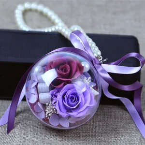 Dekorasi Mawar Dalam Kotak Hadiah Akrilik, Asli Kepala Bunga Tahan Lama Gantungan Mobil Mawar untuk Hari Valentine