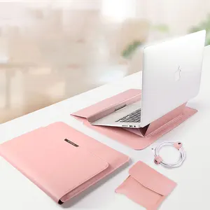 Çok yönlü çok fonksiyonlu dizüstü bilgisayar kılıfı Laptop standı ayarlanabilir, koruyucu PU astar çanta için bilek istirahat ile MacBook