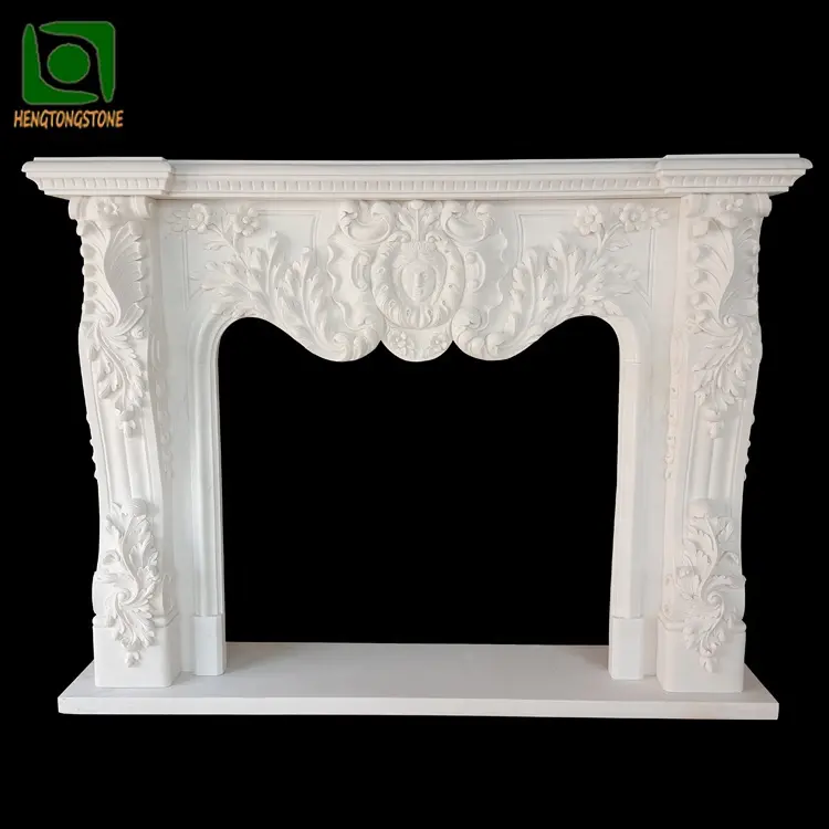 Customized Stone Carved Fireplace White Marble Fireplace Mantel In Stock