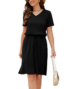 Femmes <span class=keywords><strong>grande</strong></span> <span class=keywords><strong>taille</strong></span> rayé imprimé été robes décontractées col en V à manches courtes sangle <span class=keywords><strong>taille</strong></span> doux Style usine en gros - Product Image 5