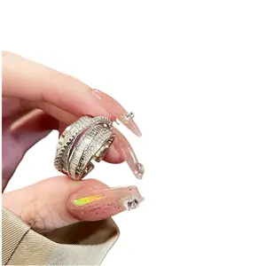 Luxury popular zircon pop cross hollow snake multi ring normcore personality knot love chain open adjustable index rings