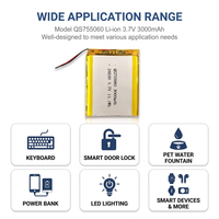 Batterie Lipo rechargeable à bas prix 3000mAh 3.7V QS755060 avec carte PCB et connecteur