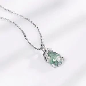 Colgante de piedras preciosas de ágata de musgo verde en forma de serpiente en plata de ley 925