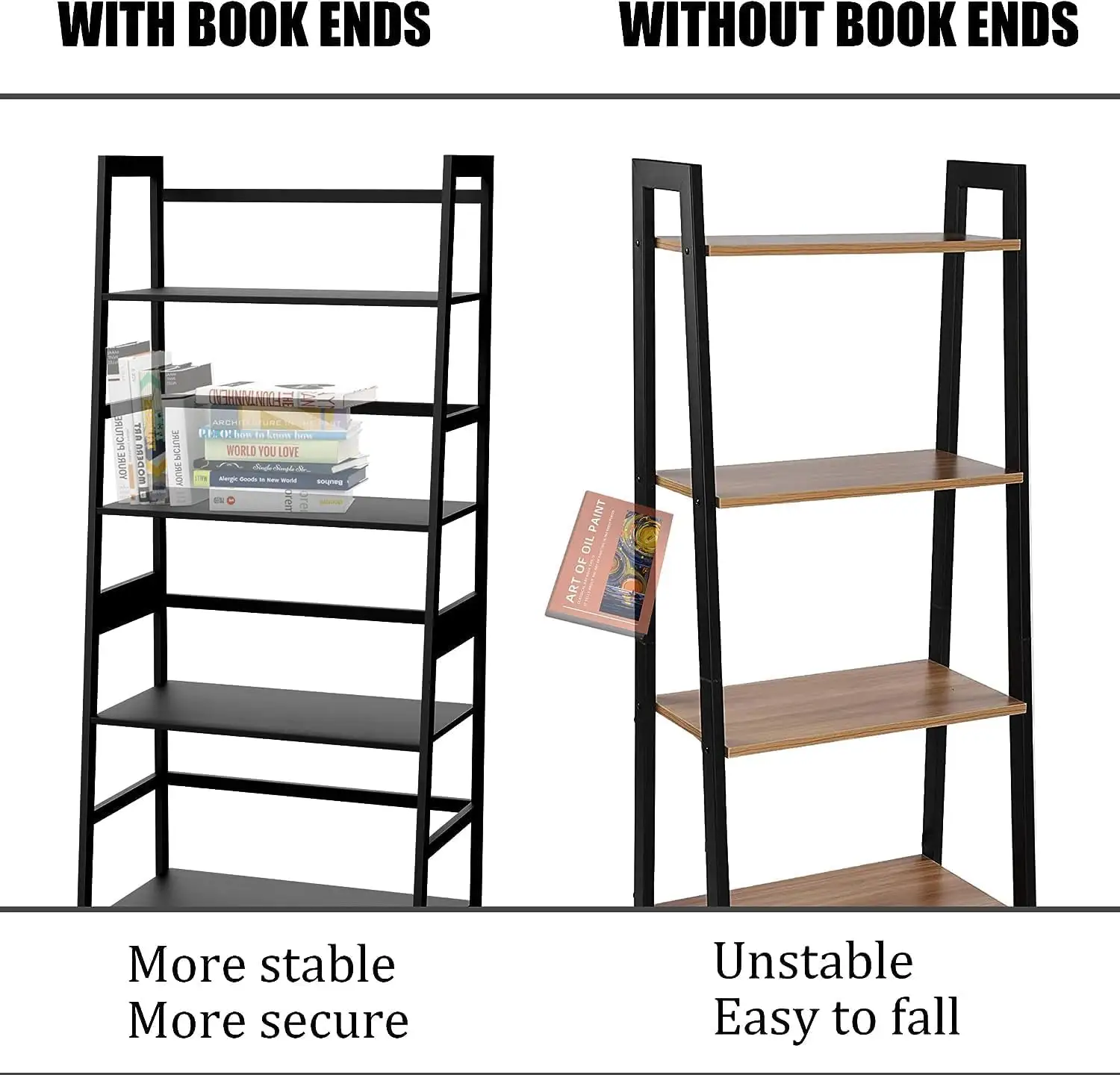 Bookshelf  4 Tier Bamboo Bookcase Ladder Shelf Storage Shelves Organizer for Living Room  Bedroom  and Home Office