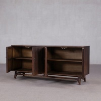 Buffet rustique en bois massif Tuscan Naturalist, vertical, à quatre portes cannelées, pour salle à manger
