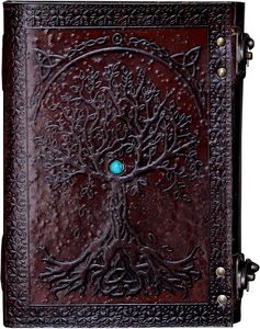 Diario de Cuero Hecho a Mano de 600 Páginas con Cubierta Grabada con Sol y Luna y Hermoso Detalle de Piedra Azul, Cuaderno para Escribir - Product Image 2