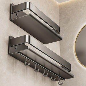 Étagère murale rectangulaire LuckyTao sans perçage avec crochets et barre pour salle de bain, cuisine, balcon, toilettes – Luxe léger - Product Image 2