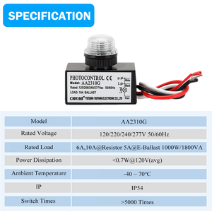 CNRIYA 105-305V Interruptor Fotoeléctrico Automático de Encendido/Apagado, Fotocélula/Fotointerruptor/Día/Noche con Retardo de 5S/10S, Clasificación IP65/IP66 para LED - Product Image 2