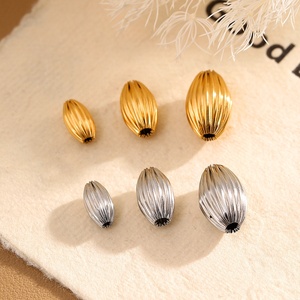 Olive Ribbed <b>Beads</b> | 18K PVD Gold Plated Stainless Steel Water Drop Melon Spacer <b>Beads</b> for DIY <b>Bracelet</b> Necklace Jewelry <b>Making</b> - Product Image 1