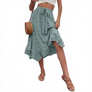 Jupe mi-mollet asymétrique en mousseline respirante à imprimé pois, taille empire, pour femme - Product Image 4