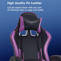 Chaise de jeu ergonomique en similicuir PU à dossier haut, couleur violette, pour PC et jeux vidéo, avec support lombaire