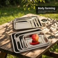 Plateaux de service carrés modernes et minimalistes en acier inoxydable, polis, durables, profonds, peu profonds, perforés, épaissis, compatibles micro-ondes, pour hôtels