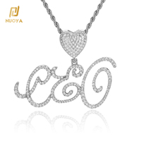 Pendentif personnalisé en forme de cœur serti de diamants CZ, bijoux de luxe NUOYA, pendentif avec nom personnalisé, lettre cursive en diamant
