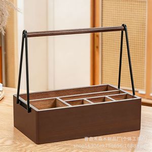 Caja de almacenamiento de madera rectangular con 4-7 compartimentos y asas para organizar utensilios de cocina, tipo vertical, sin tapa - Product Image 1