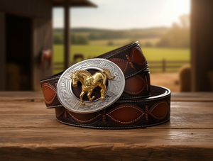 Cintura in Pelle di Cavallo con Grande Fibbia a Forma di Cavallo, Stile Casual - Product Image 2