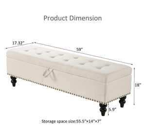 59" Modern Adjustable Convertible Bed Bench Ottoman with Storage Beige Fabric for Bedroom Living Room & Home <b>Office</b> - Product Image 2