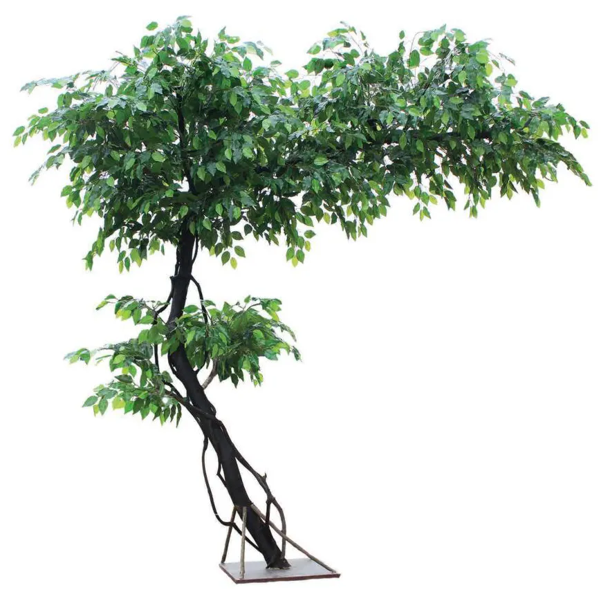 Linwoo ต้นไหมเทียมสีเขียวต้นไม้ประดิษฐ์สำหรับตกแต่งบ้านต้นไม้ต้นบันยันประดิษฐ์กลางแจ้ง
