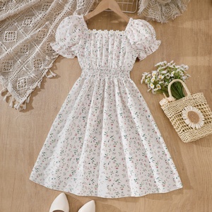 Girls Summer Puff Sleeve Printed Casual <strong>Dress</strong> Tween <strong>Teenager</strong> Big Girl - Product Image 1