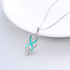 Collana con ciondolo a nodo celtico geometrico per donna, collana con catena a scatola color opale, collana da maglione, gioielli alla moda - Product Image 2