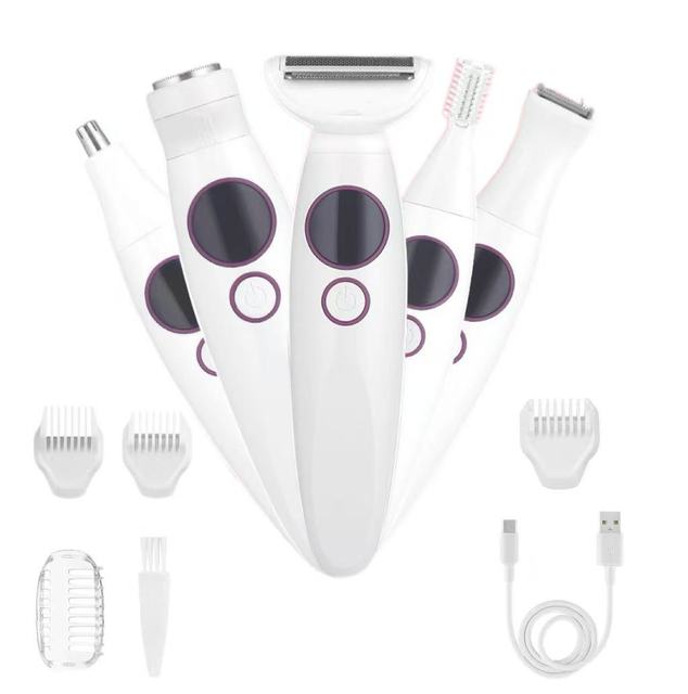 Versatile 5-in-1 Rechargeable Electric Razor Shavers for Women Wet/Dry Bikini Trimmer Face Razors for Eyebrow Arms Armpit Legs