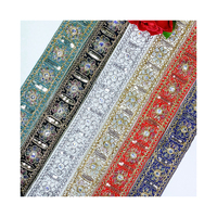 LEIXUSI Ruban de dentelle fait main de style ethnique de 4 cm, ruban brodé de sequins pour accessoires de costume Hanfu Dai DIY en stock