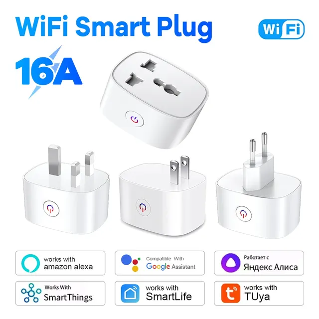 16A Smart Plug EU UK US Energy Monitor WiFi Socket Remote Control Timer Alexa Google Home for Electrical Socket Accessories