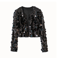 Veste courte à paillettes argentées et noires tendance, vente chaude, vêtements de scène, vêtements de performance, veste courte à paillettes