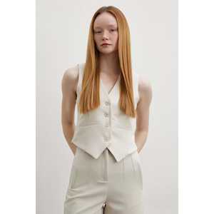 Hermoso chaleco beige sin mangas para mujer con cierre de botones para trajes - Product Image 5